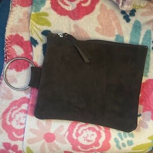 Elegant dark gray Suede Wristlet Clutch boutique never used